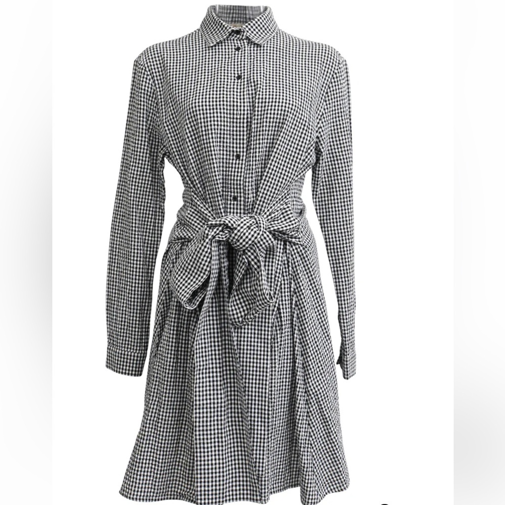 Maje Richy Tie Front Shirt Dress in Gingham